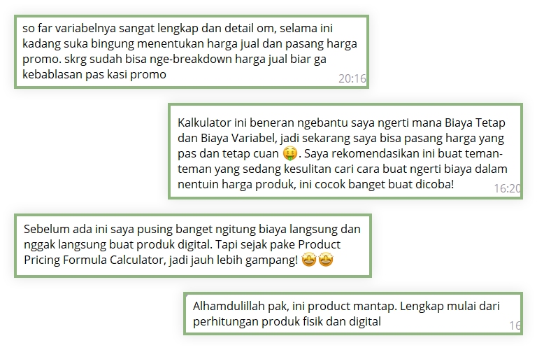Testimonial Formula Kalkulator Harga Produk